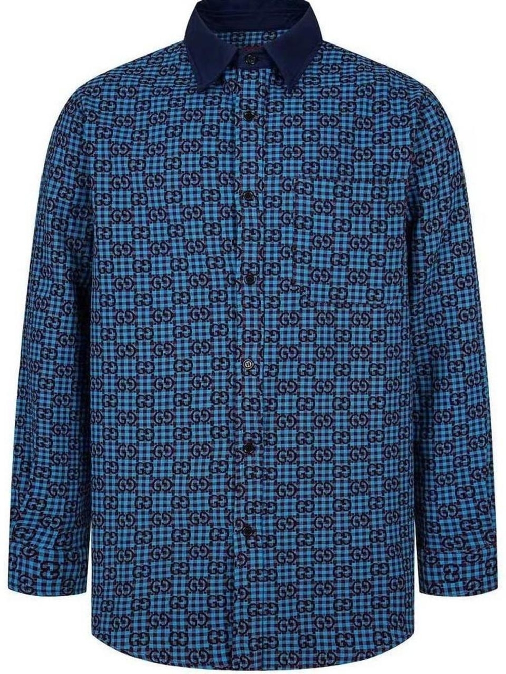 Gucci Men’s GG Monogram Gingham Check Flannel Shirt - Blue/Navy
